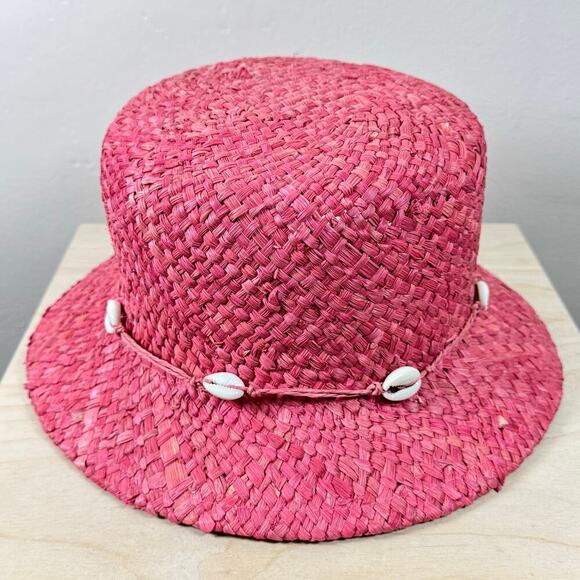 Straw Bucket Hat Dorfman Pacific Co Woven Paper Pink Conch Beach Y2K 90s - Picture 5 of 6
